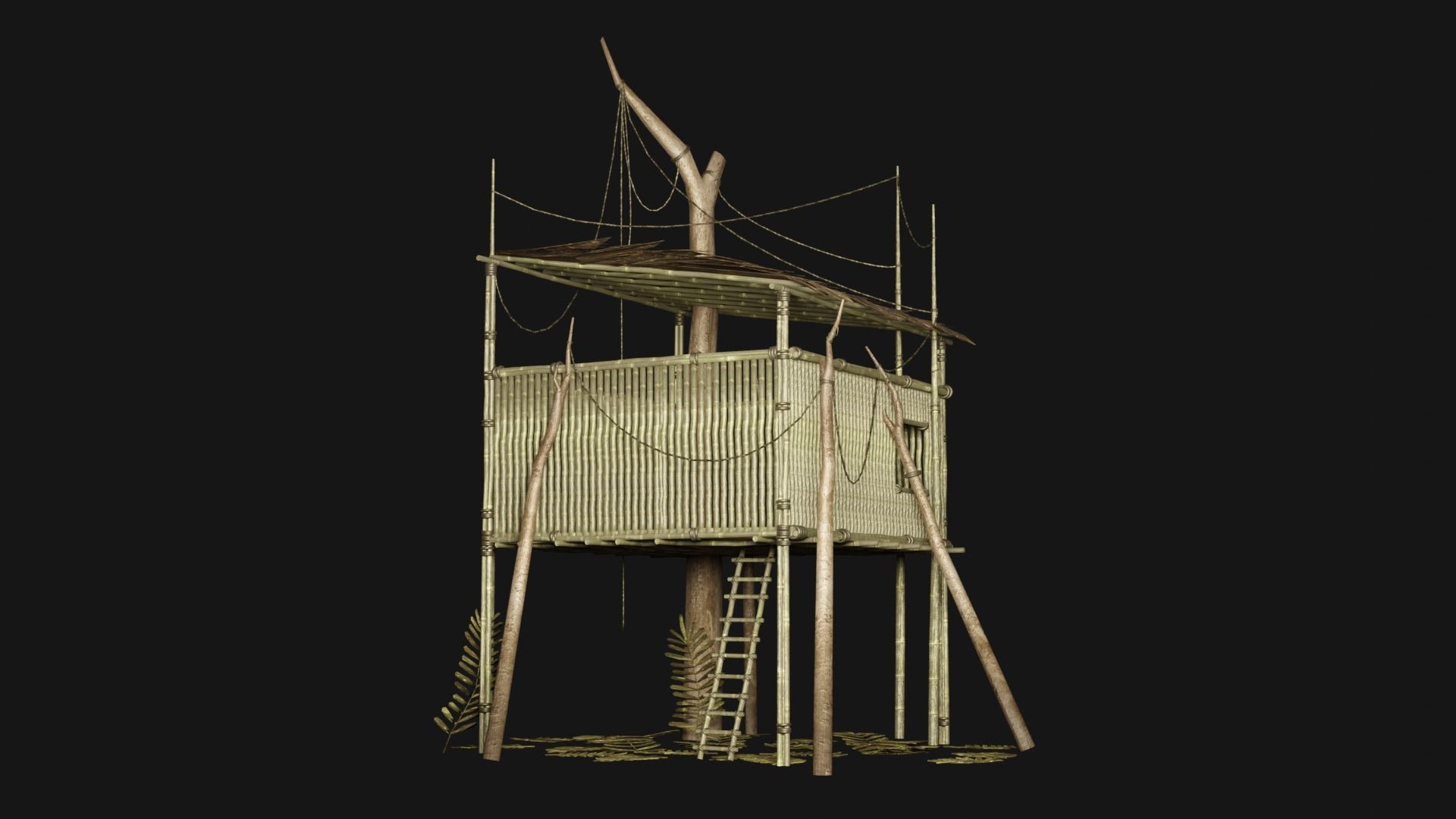 JUNGLE SWAMP STILT HUT SHELTER COTTAGE AAA COLLECTION Low-poly 3D model_34