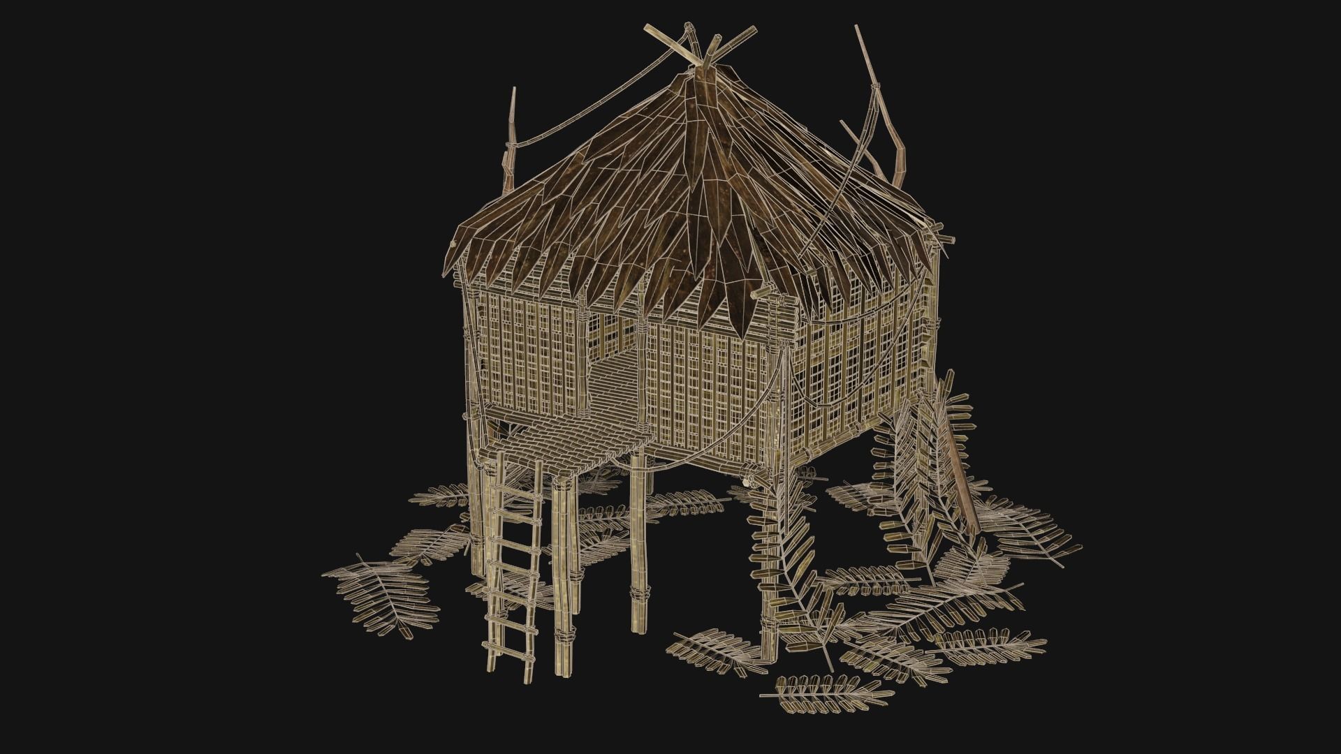 JUNGLE SWAMP STILT HUT SHELTER COTTAGE AAA COLLECTION Low-poly 3D model_16