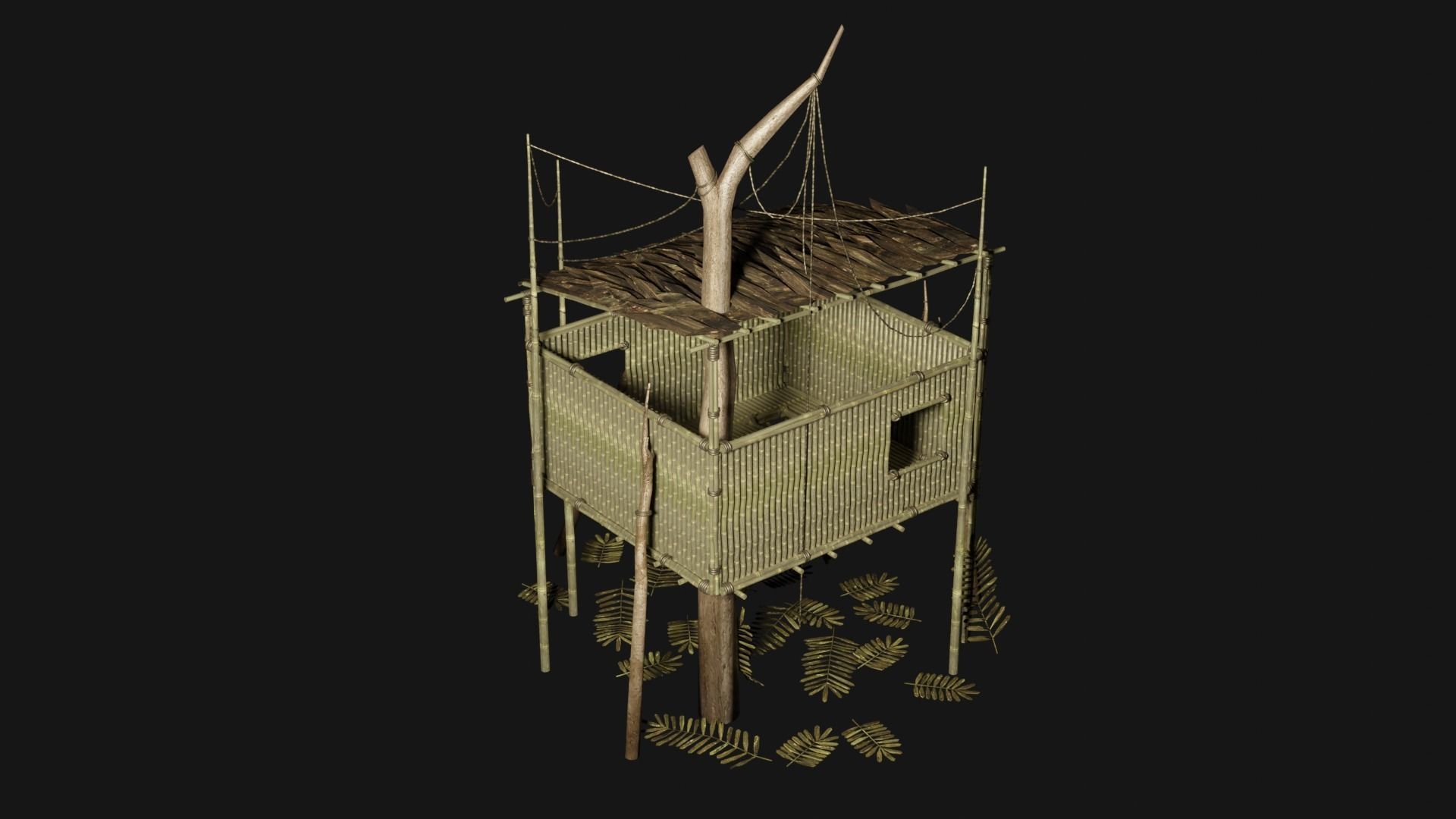 JUNGLE SWAMP STILT HUT SHELTER COTTAGE AAA COLLECTION Low-poly 3D model_35