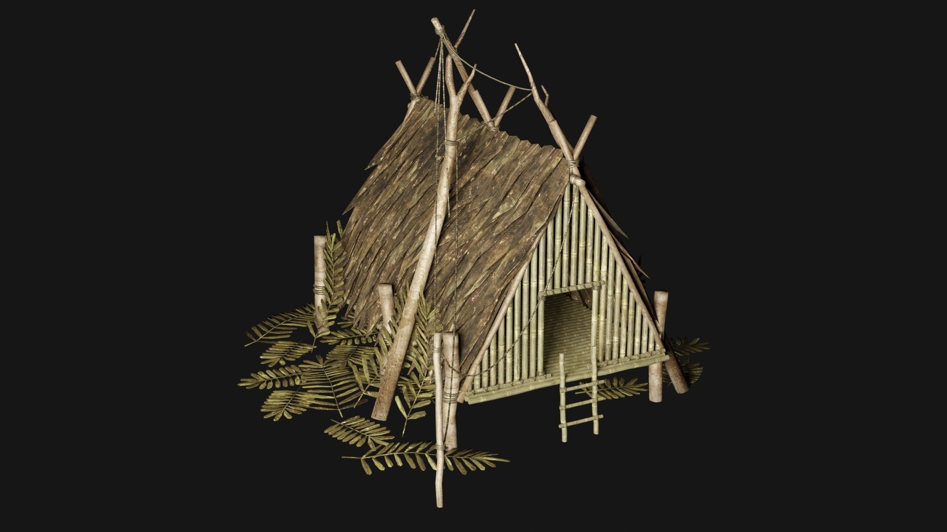 JUNGLE SWAMP STILT HUT SHELTER COTTAGE AAA COLLECTION Low-poly 3D model_18