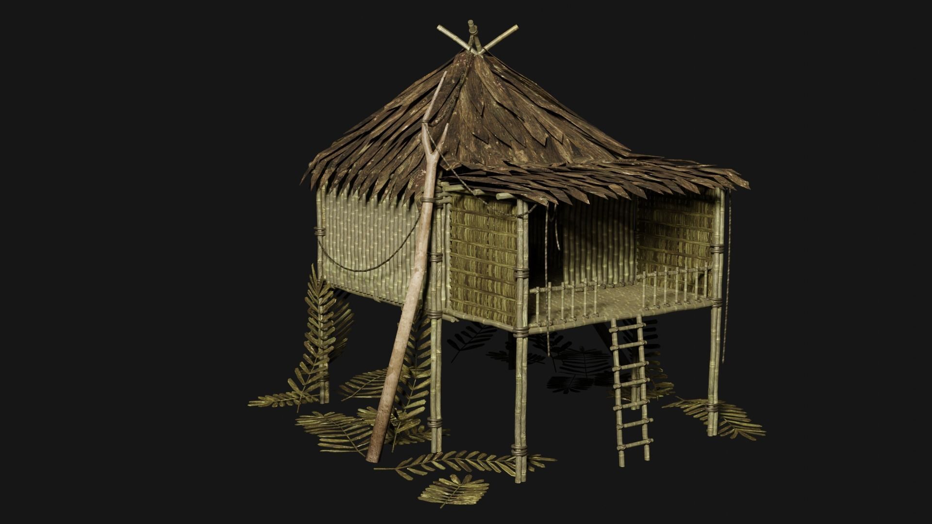 JUNGLE SWAMP STILT HUT SHELTER COTTAGE AAA COLLECTION Low-poly 3D model_10