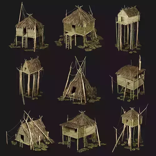 JUNGLE SWAMP STILT HUT SHELTER COTTAGE AAA COLLECTION Low-poly 3D model JUNGLE SWAMP STILT HUT SHELTER COTTAGE AAA COLLECTION Low-poly 3D model