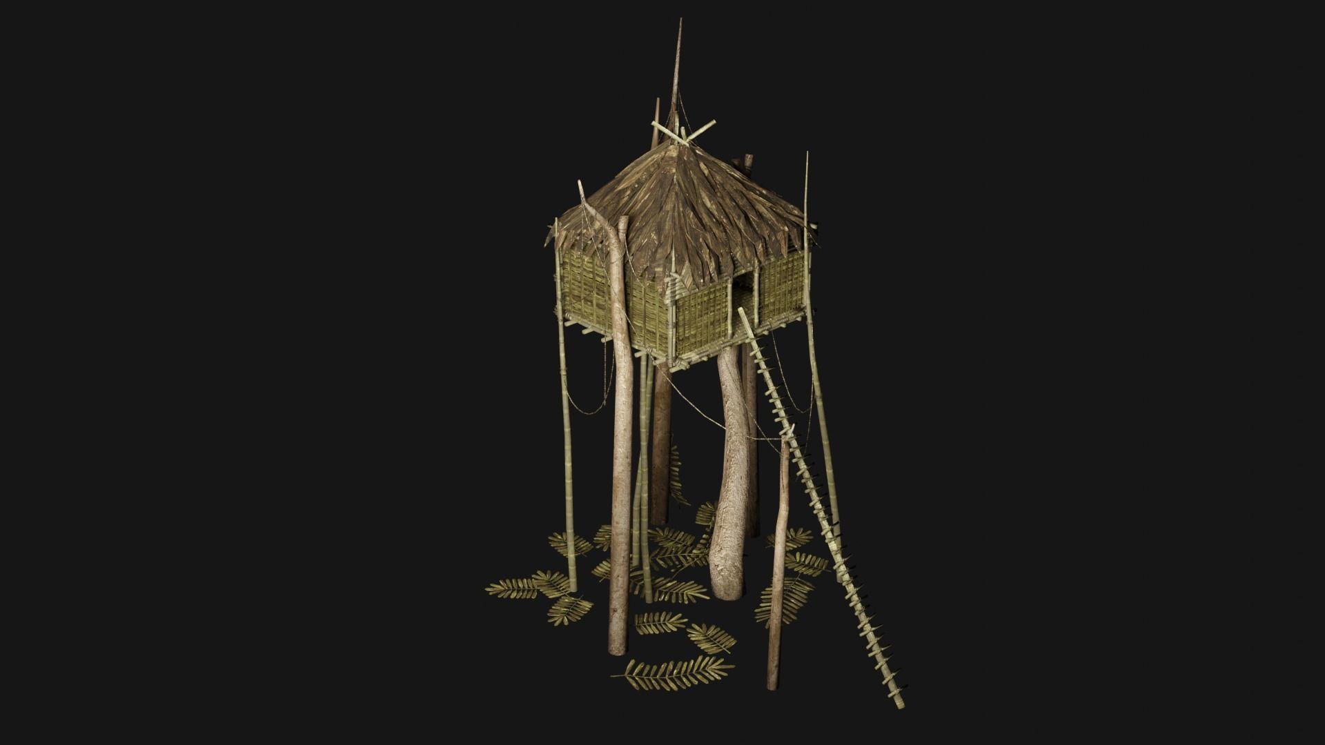 JUNGLE SWAMP STILT HUT SHELTER COTTAGE AAA COLLECTION Low-poly 3D model_30