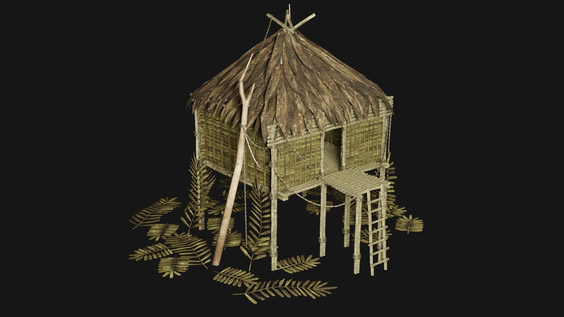 JUNGLE SWAMP STILT HUT SHELTER COTTAGE AAA COLLECTION Low-poly 3D model_14