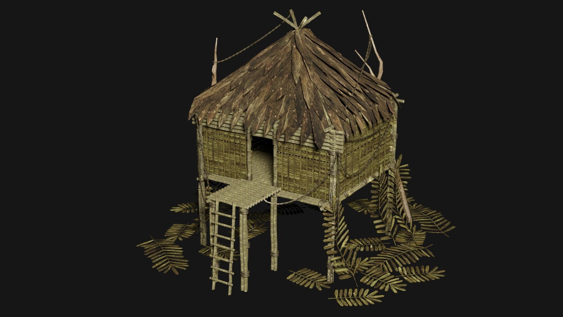 JUNGLE SWAMP STILT HUT SHELTER COTTAGE AAA COLLECTION Low-poly 3D model_13