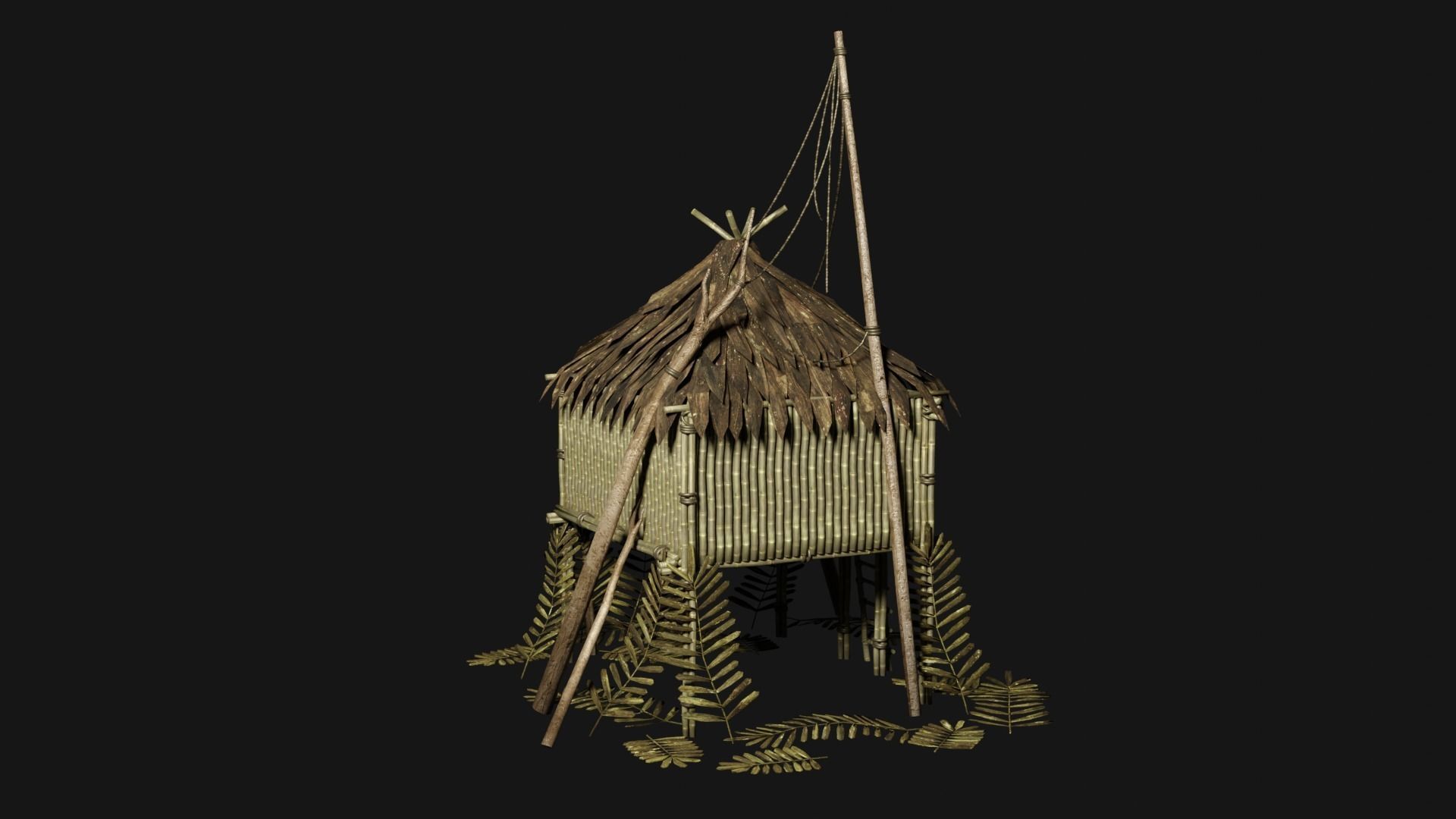 JUNGLE SWAMP STILT HUT SHELTER COTTAGE AAA COLLECTION Low-poly 3D model_3