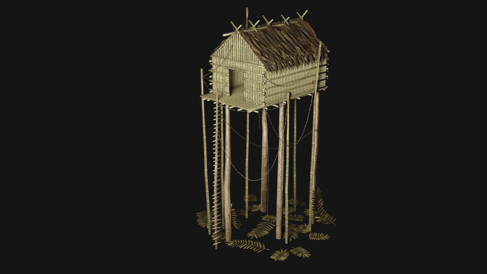 JUNGLE SWAMP STILT HUT SHELTER COTTAGE AAA COLLECTION Low-poly 3D model_21