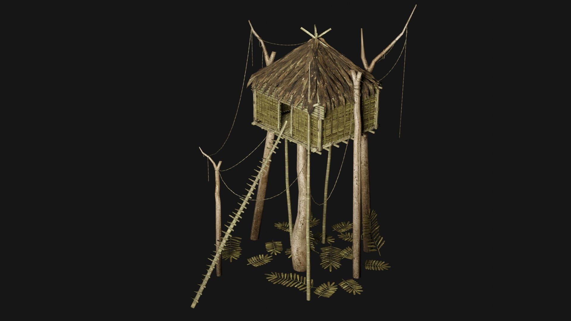 JUNGLE SWAMP STILT HUT SHELTER COTTAGE AAA COLLECTION Low-poly 3D model_29