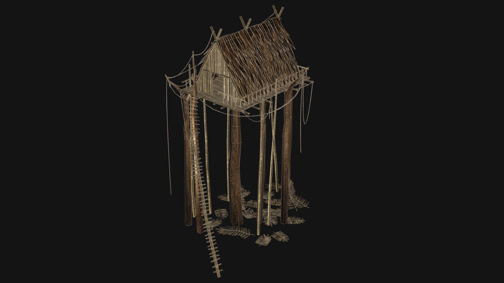 JUNGLE SWAMP STILT HUT SHELTER COTTAGE AAA COLLECTION Low-poly 3D model_28