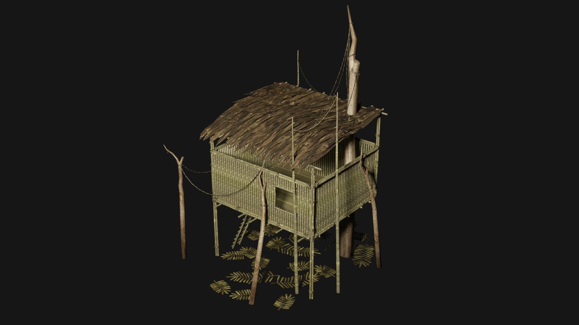 JUNGLE SWAMP STILT HUT SHELTER COTTAGE AAA COLLECTION Low-poly 3D model_33