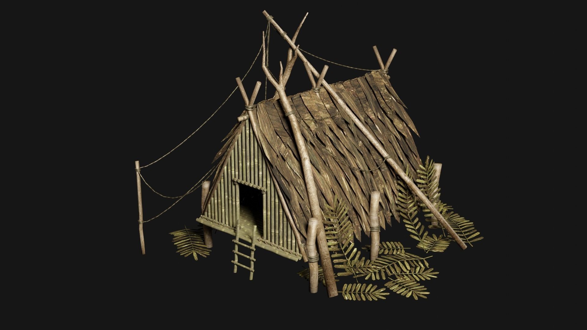 JUNGLE SWAMP STILT HUT SHELTER COTTAGE AAA COLLECTION Low-poly 3D model_17