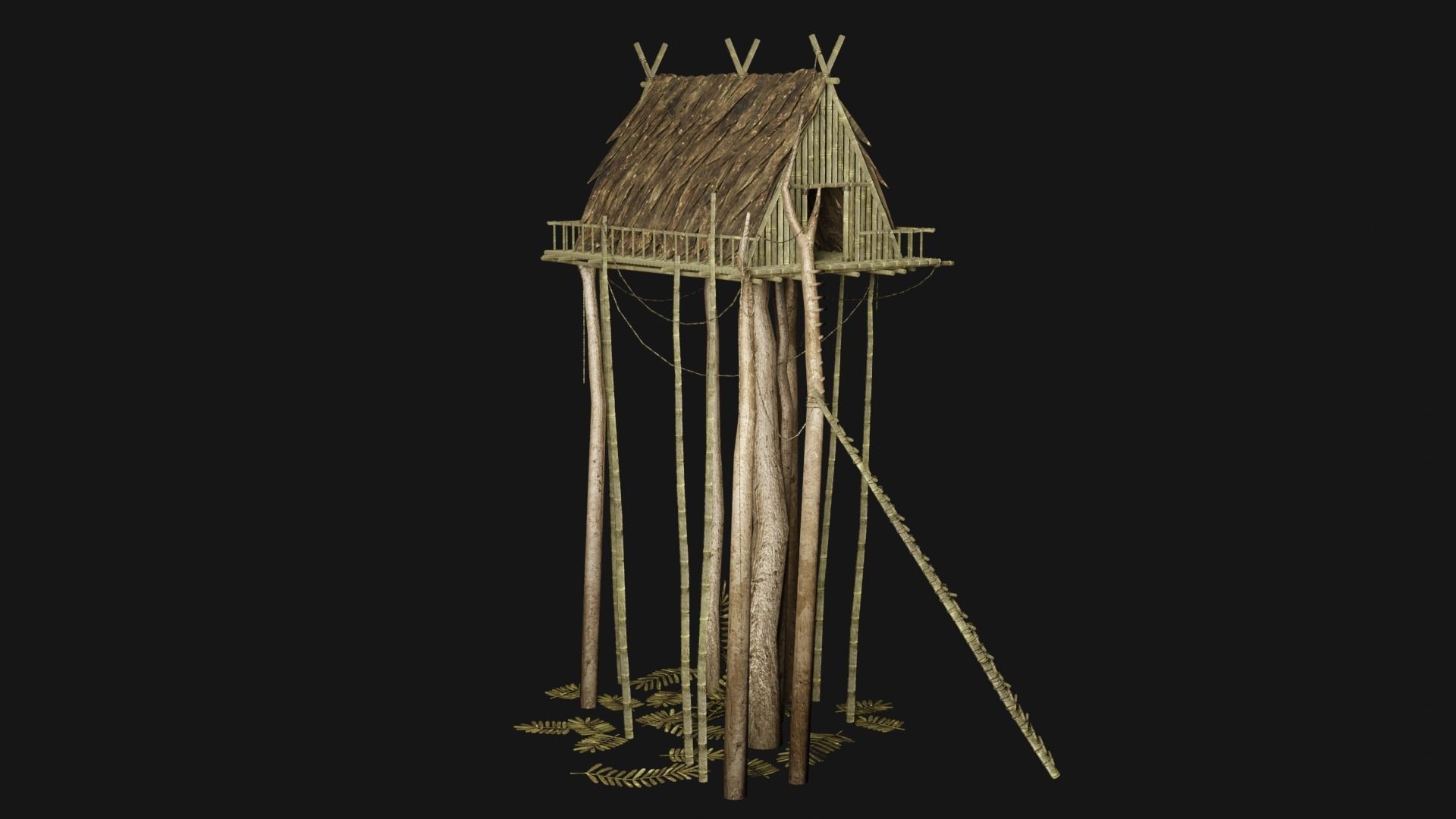 JUNGLE SWAMP STILT HUT SHELTER COTTAGE AAA COLLECTION Low-poly 3D model_26
