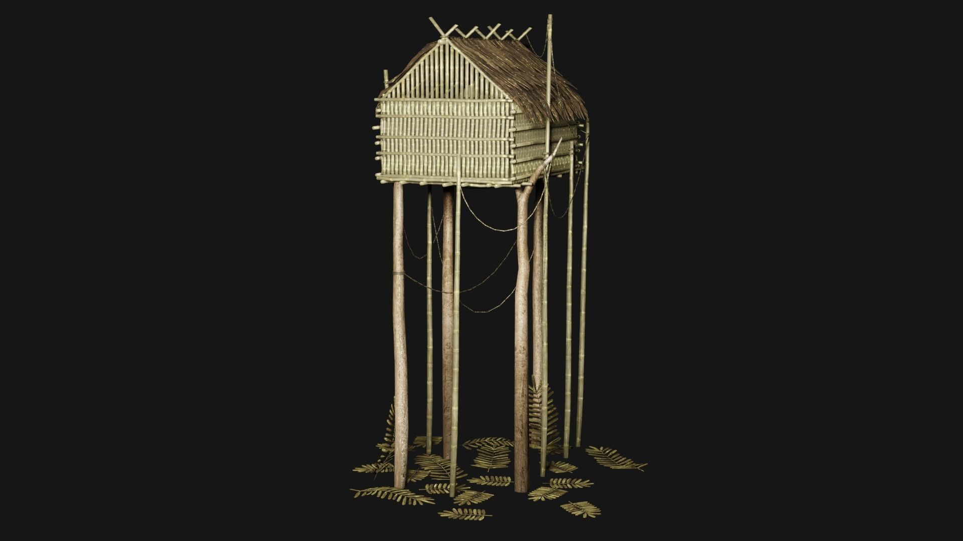 JUNGLE SWAMP STILT HUT SHELTER COTTAGE AAA COLLECTION Low-poly 3D model_23