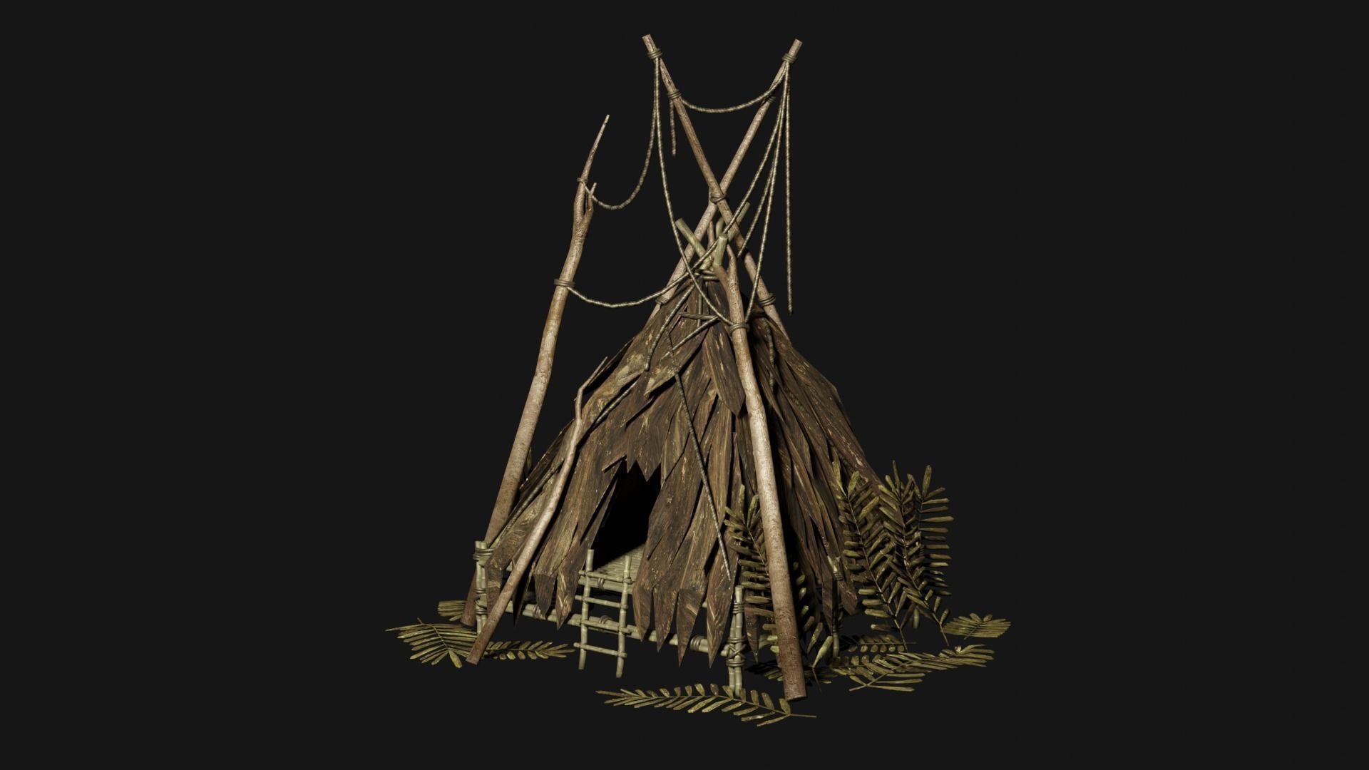 JUNGLE SWAMP STILT HUT SHELTER COTTAGE AAA COLLECTION Low-poly 3D model_5