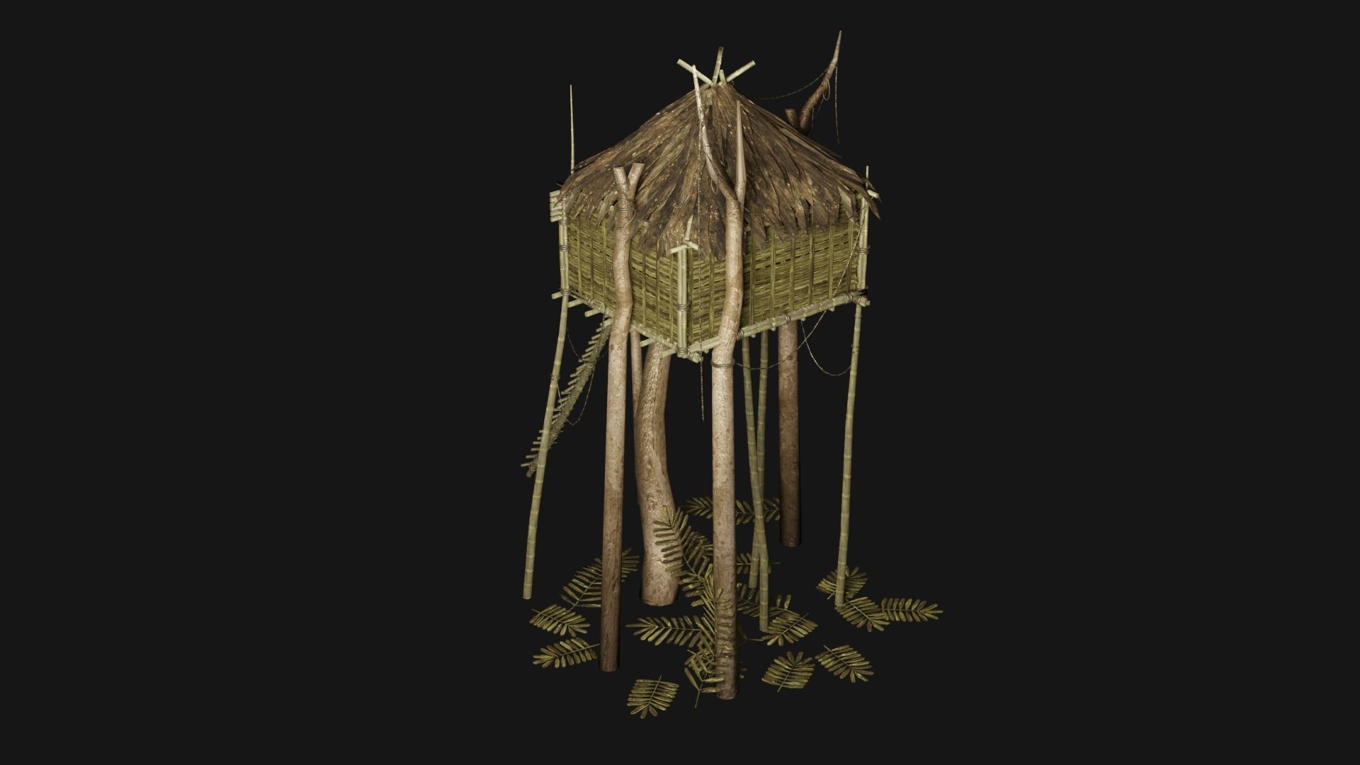 JUNGLE SWAMP STILT HUT SHELTER COTTAGE AAA COLLECTION Low-poly 3D model_31
