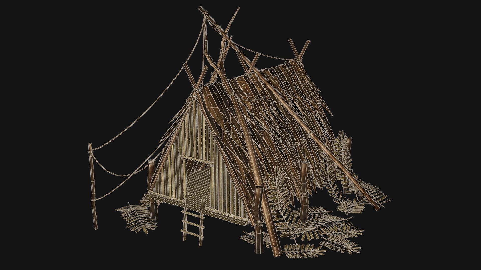 JUNGLE SWAMP STILT HUT SHELTER COTTAGE AAA COLLECTION Low-poly 3D model_20