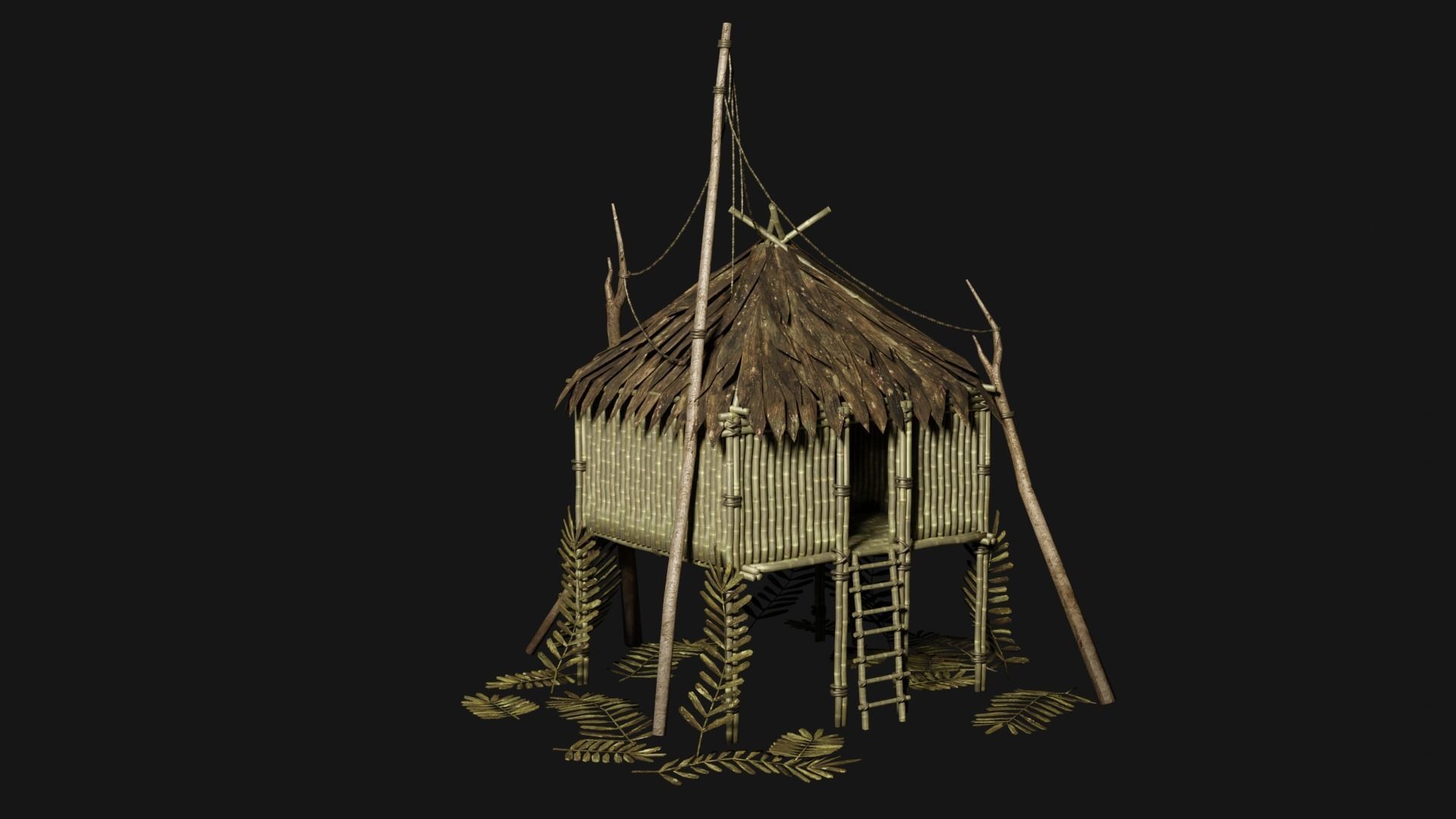 JUNGLE SWAMP STILT HUT SHELTER COTTAGE AAA COLLECTION Low-poly 3D model_2