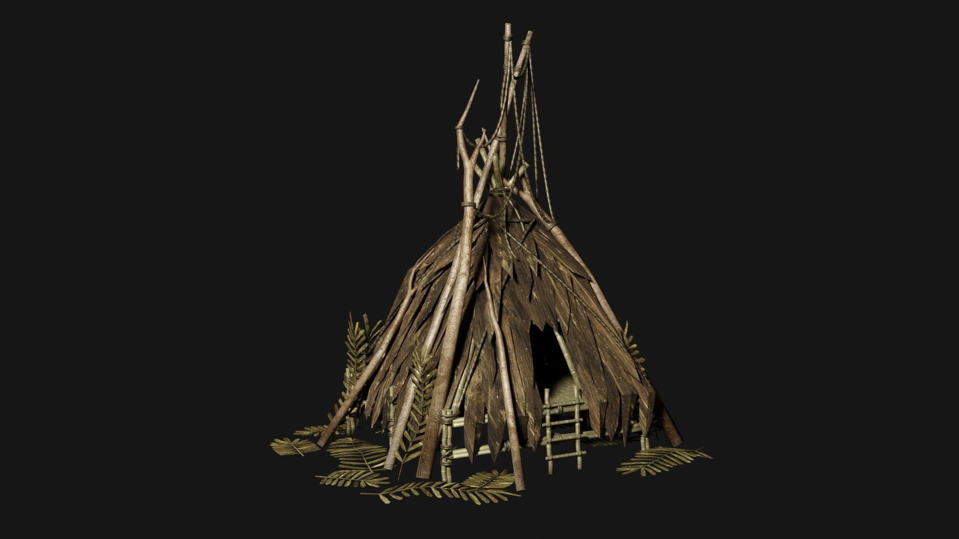 JUNGLE SWAMP STILT HUT SHELTER COTTAGE AAA COLLECTION Low-poly 3D model_6