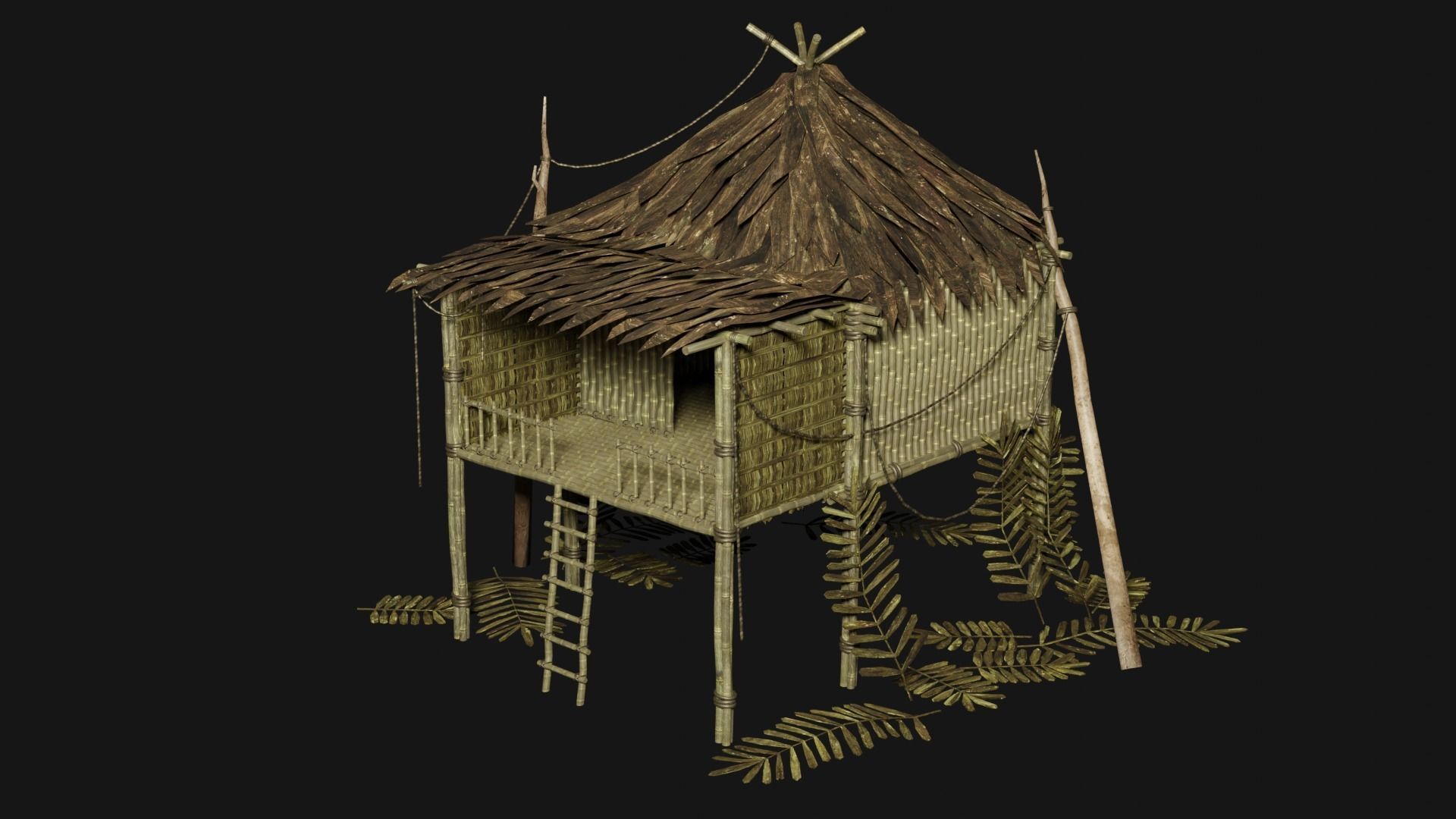 JUNGLE SWAMP STILT HUT SHELTER COTTAGE AAA COLLECTION Low-poly 3D model_9