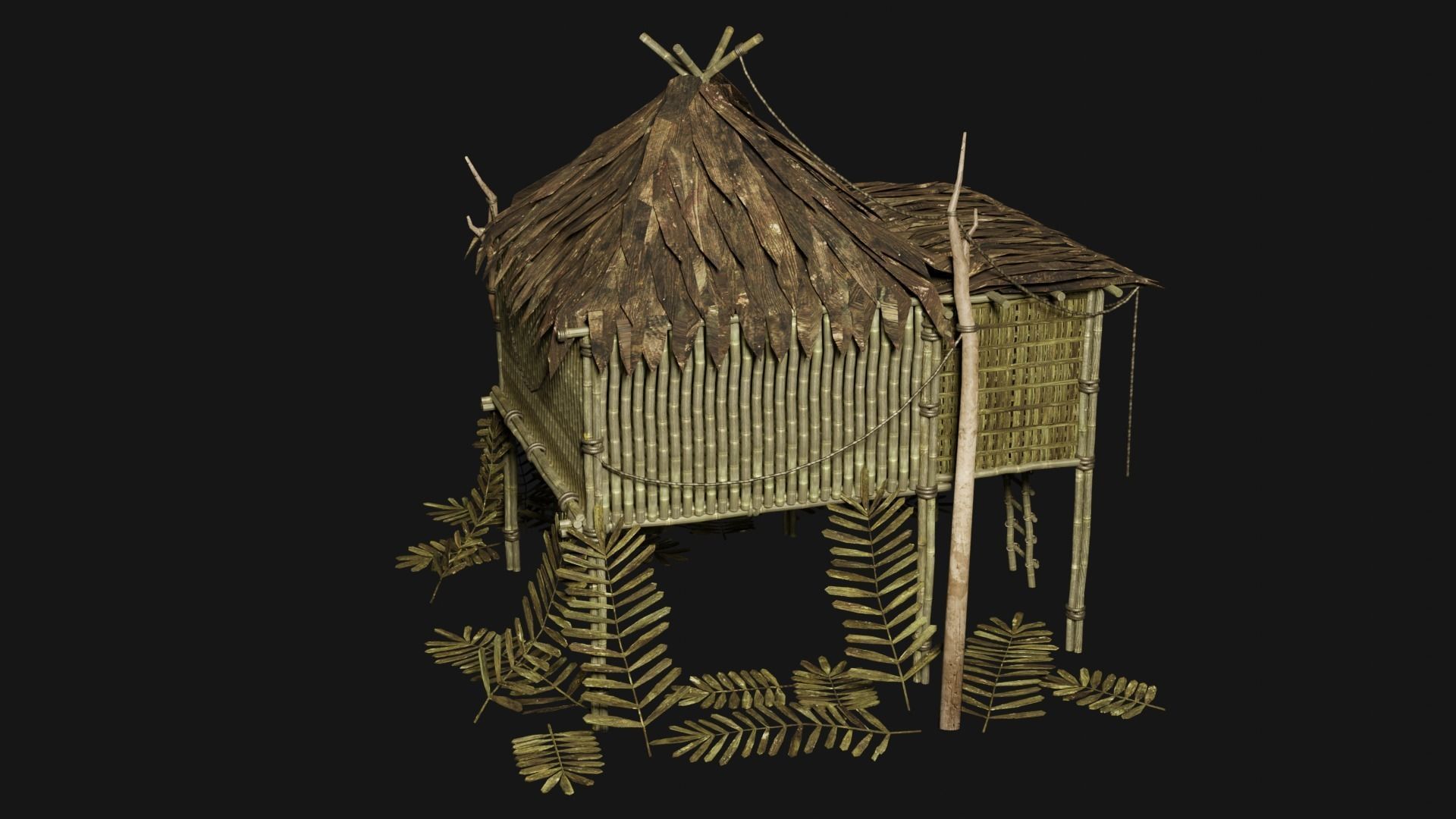 JUNGLE SWAMP STILT HUT SHELTER COTTAGE AAA COLLECTION Low-poly 3D model_11