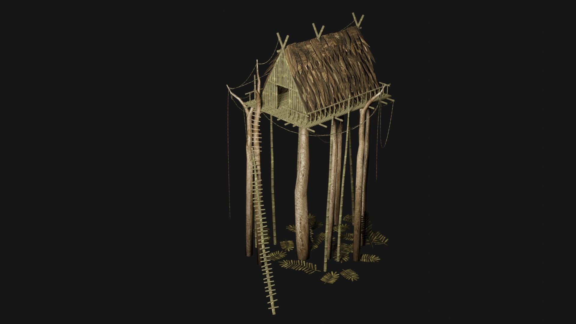 JUNGLE SWAMP STILT HUT SHELTER COTTAGE AAA COLLECTION Low-poly 3D model_25