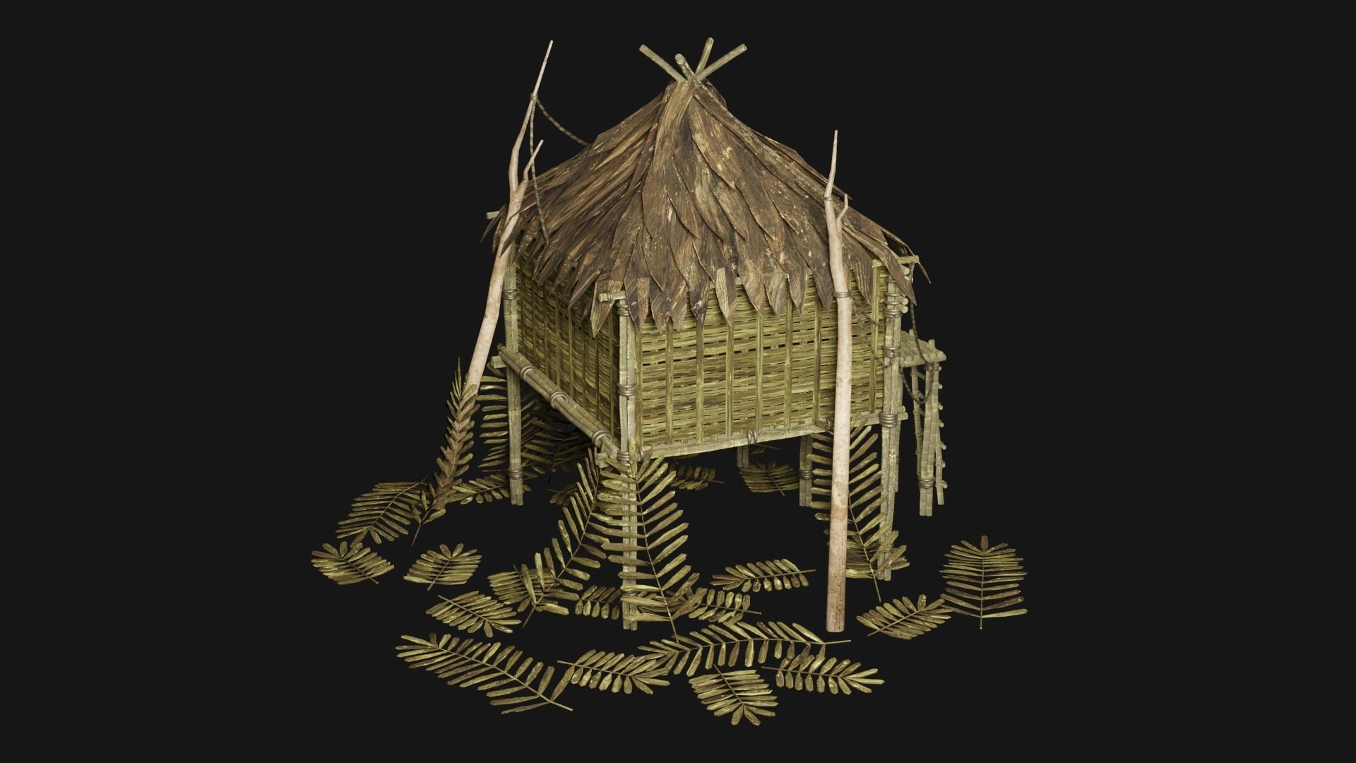 JUNGLE SWAMP STILT HUT SHELTER COTTAGE AAA COLLECTION Low-poly 3D model_15