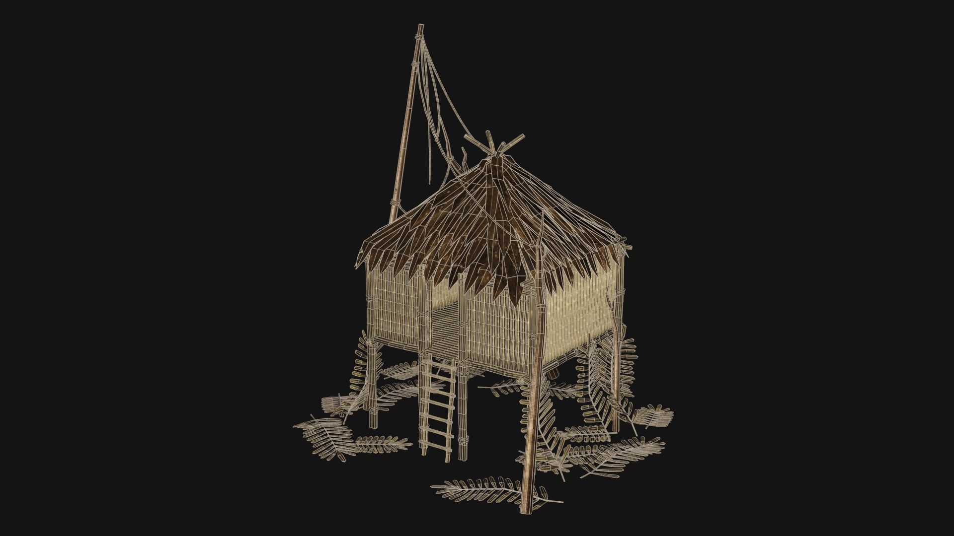 JUNGLE SWAMP STILT HUT SHELTER COTTAGE AAA COLLECTION Low-poly 3D model_4