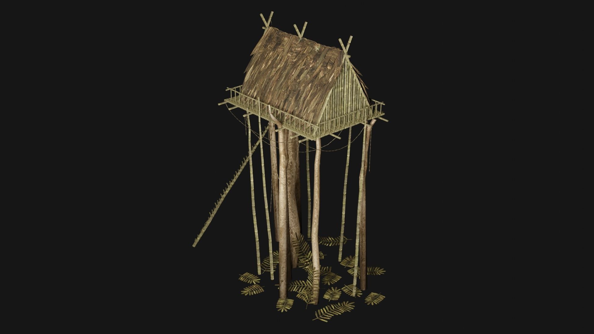 JUNGLE SWAMP STILT HUT SHELTER COTTAGE AAA COLLECTION Low-poly 3D model_27
