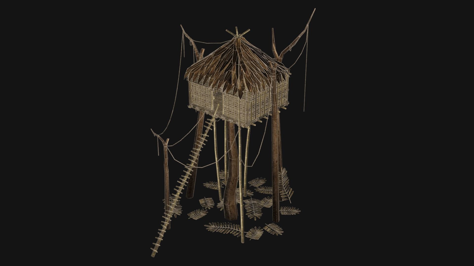 JUNGLE SWAMP STILT HUT SHELTER COTTAGE AAA COLLECTION Low-poly 3D model_32