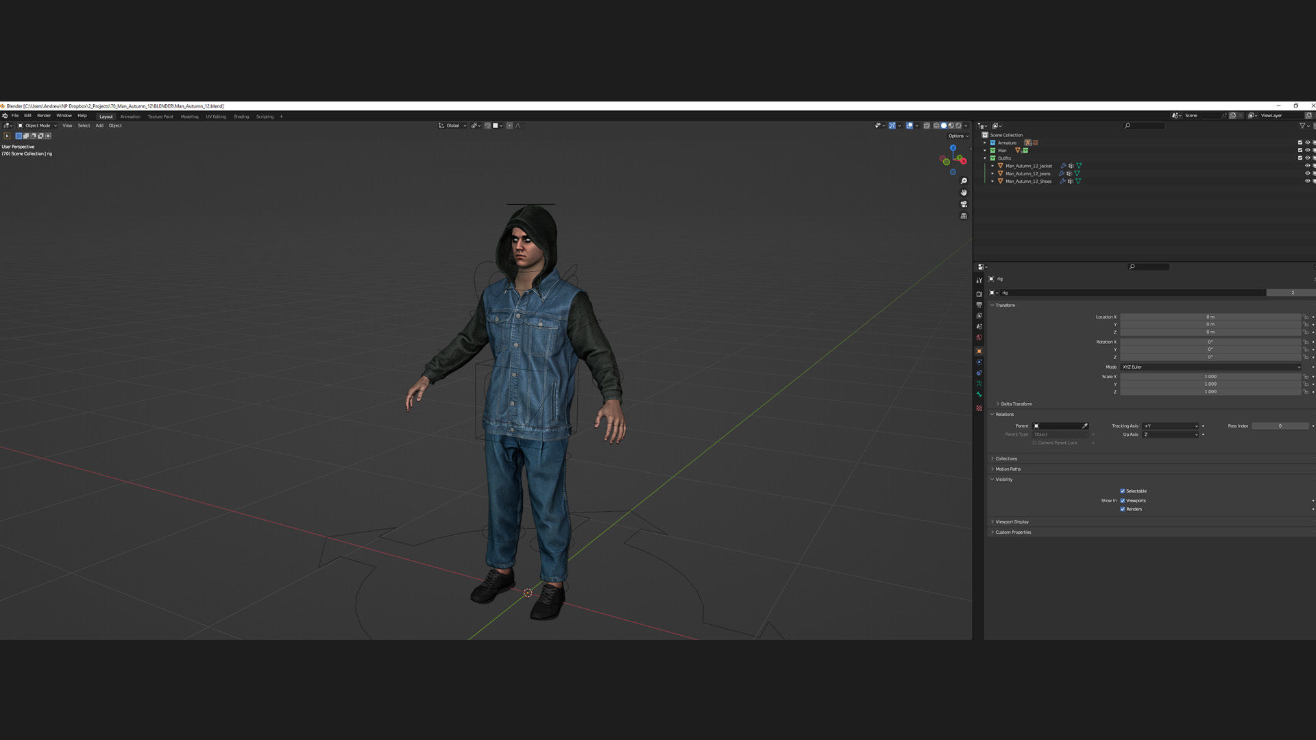 Man - Autumn Outfit 12 - Modular - Rigged Low-poly 3D model_7