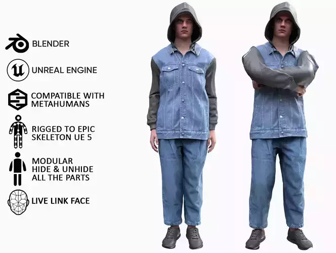 Man - Autumn Outfit 12 - Modular - Rigged Low-poly 3D model