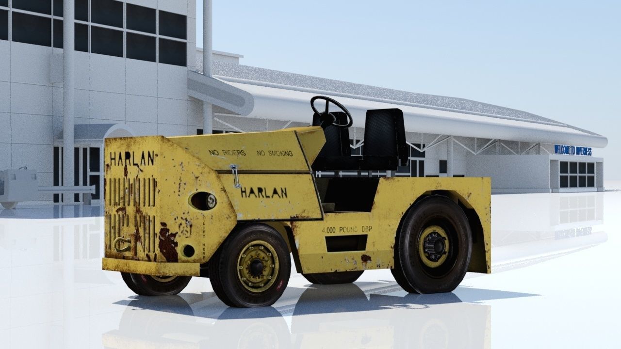 Harlan HT Light Tractor Aircraft Baggage Tug Low Poly weathered Low-poly 3D model_6