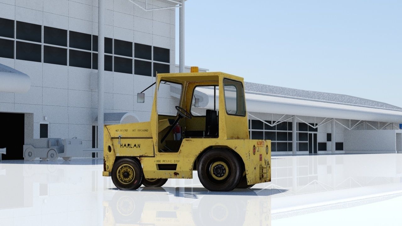 Harlan HT Light Tractor Aircraft Baggage Tug Low Poly weathered Low-poly 3D model_4