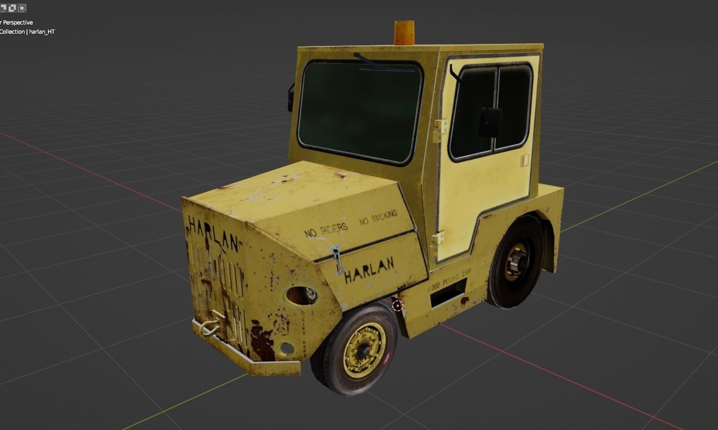 Harlan HT Light Tractor Aircraft Baggage Tug Low Poly weathered Low-poly 3D model_8