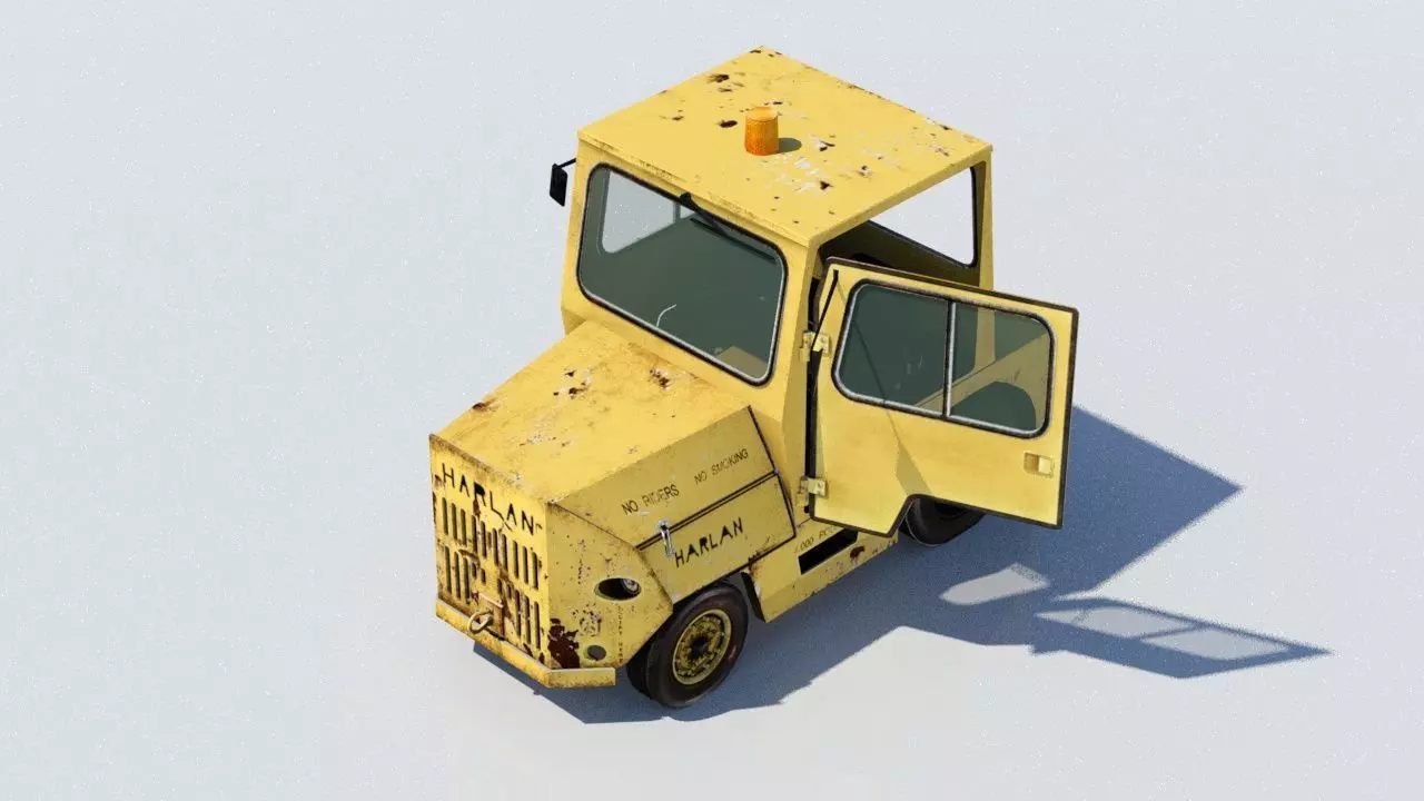Harlan HT Light Tractor Aircraft Baggage Tug Low Poly weathered Low-poly 3D model_0