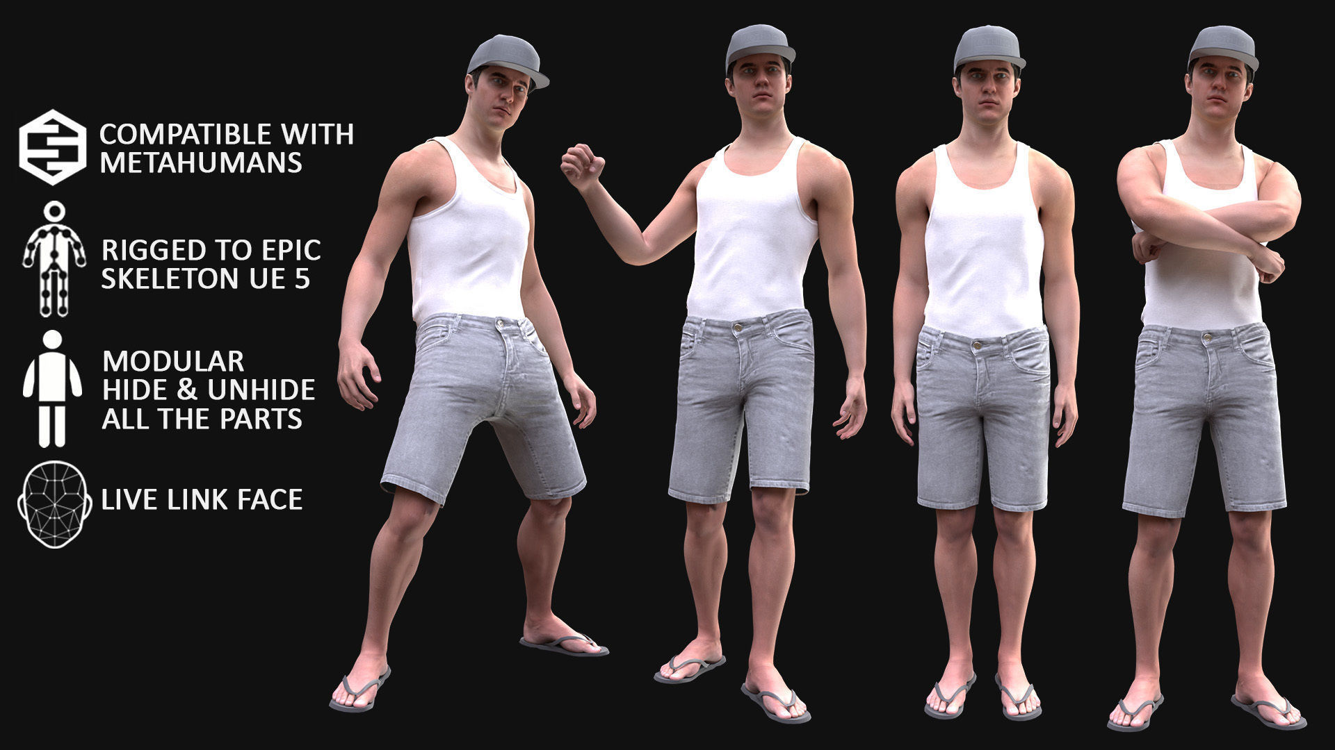 Man - Summer outfit 11 - Modular - Rigged Low-poly 3D model_3