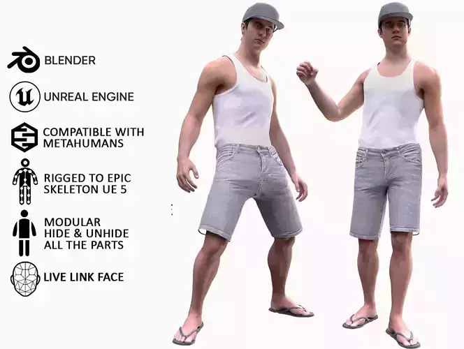 Man - Summer outfit 11 - Modular - Rigged Low-poly 3D model