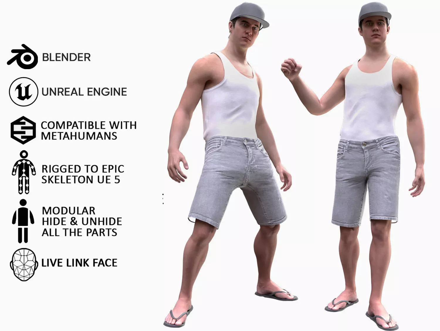 Man - Summer outfit 11 - Modular - Rigged Low-poly 3D model_0
