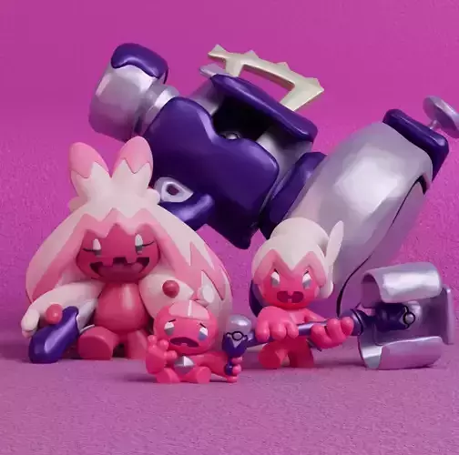 Pokemon - Tinkatink Tinkatuff and Tinkaton with 2 poses