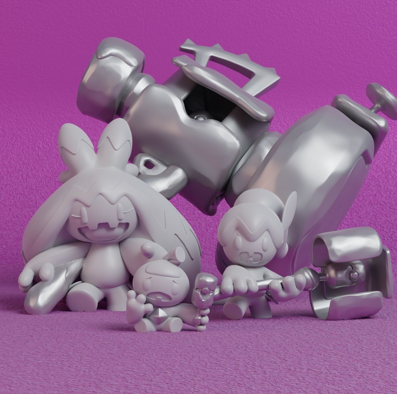 Pokemon - Tinkatink Tinkatuff and Tinkaton with 2 poses 3D print model_1