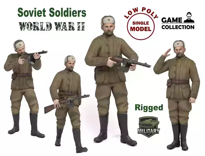 Soviet soldier Low-poly 3D model