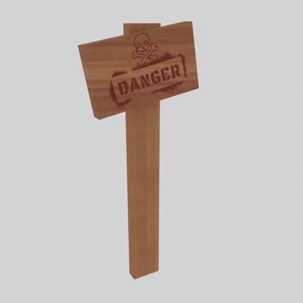Wooden Danger Sign Low-poly 3D model_0