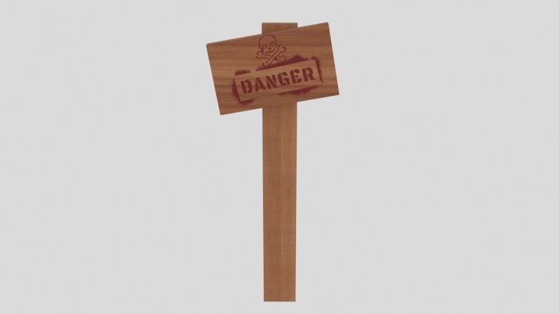 Wooden Danger Sign Low-poly 3D model_1