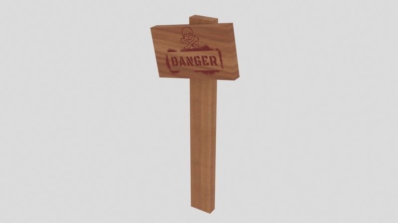 Wooden Danger Sign Low-poly 3D model_4