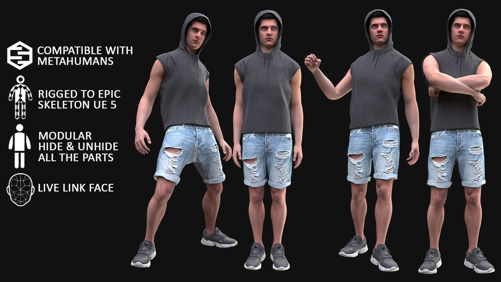 Man - Summer Outfit 12 - Modular - Rigged Low-poly 3D model_3