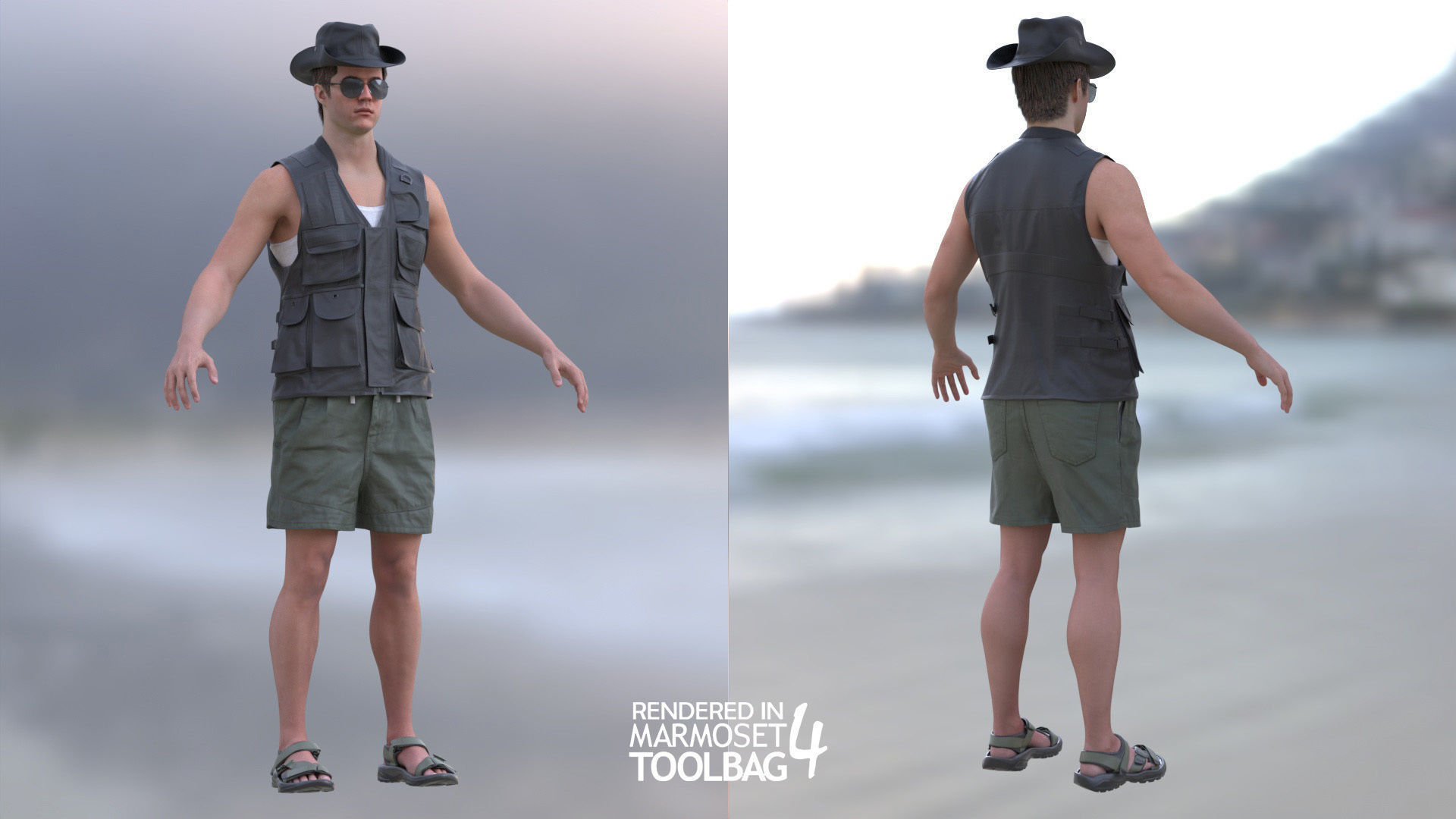 Man - Summer Outfit 13 - Modular - Rigged Low-poly 3D model_4
