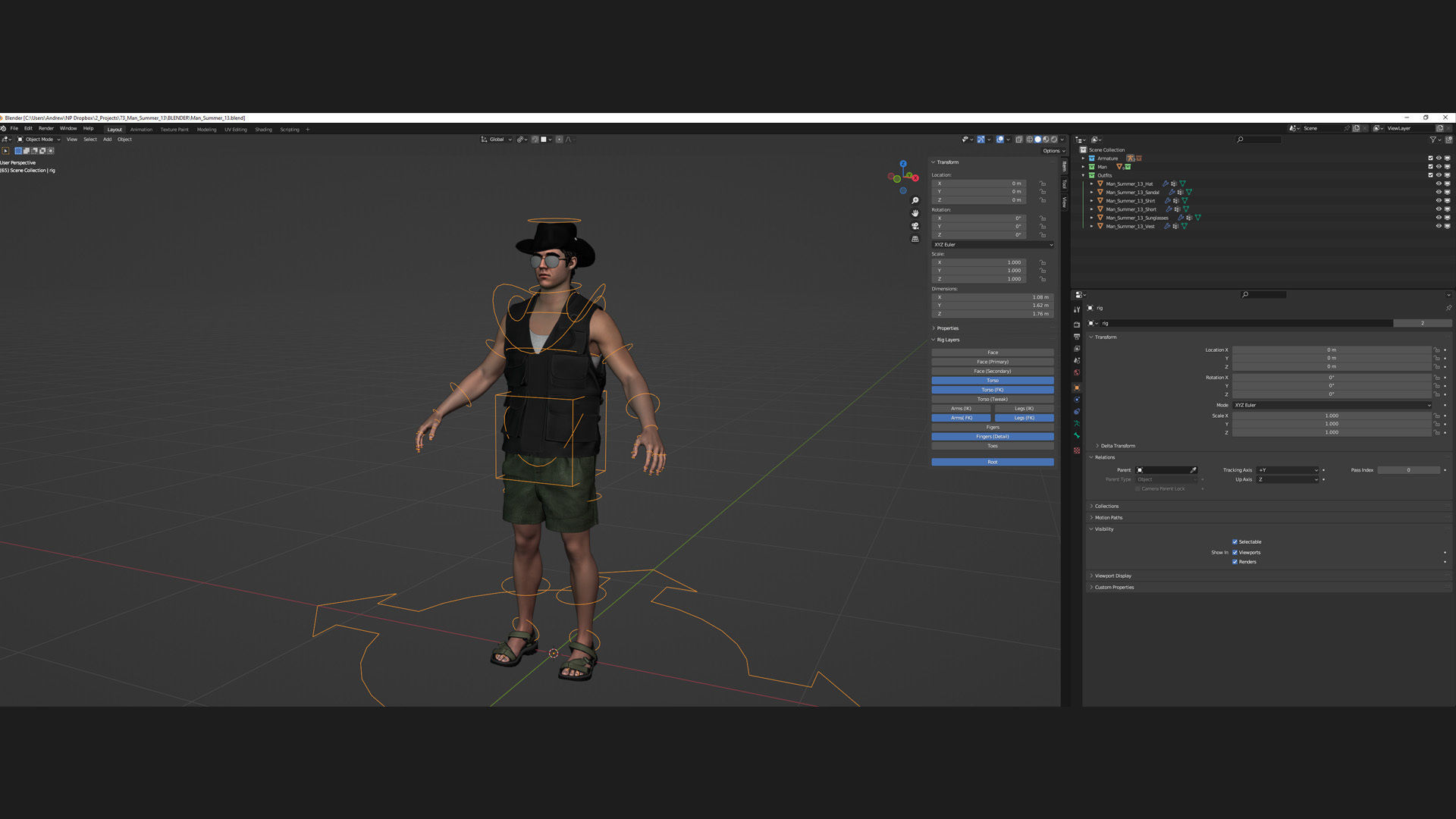 Man - Summer Outfit 13 - Modular - Rigged Low-poly 3D model_7