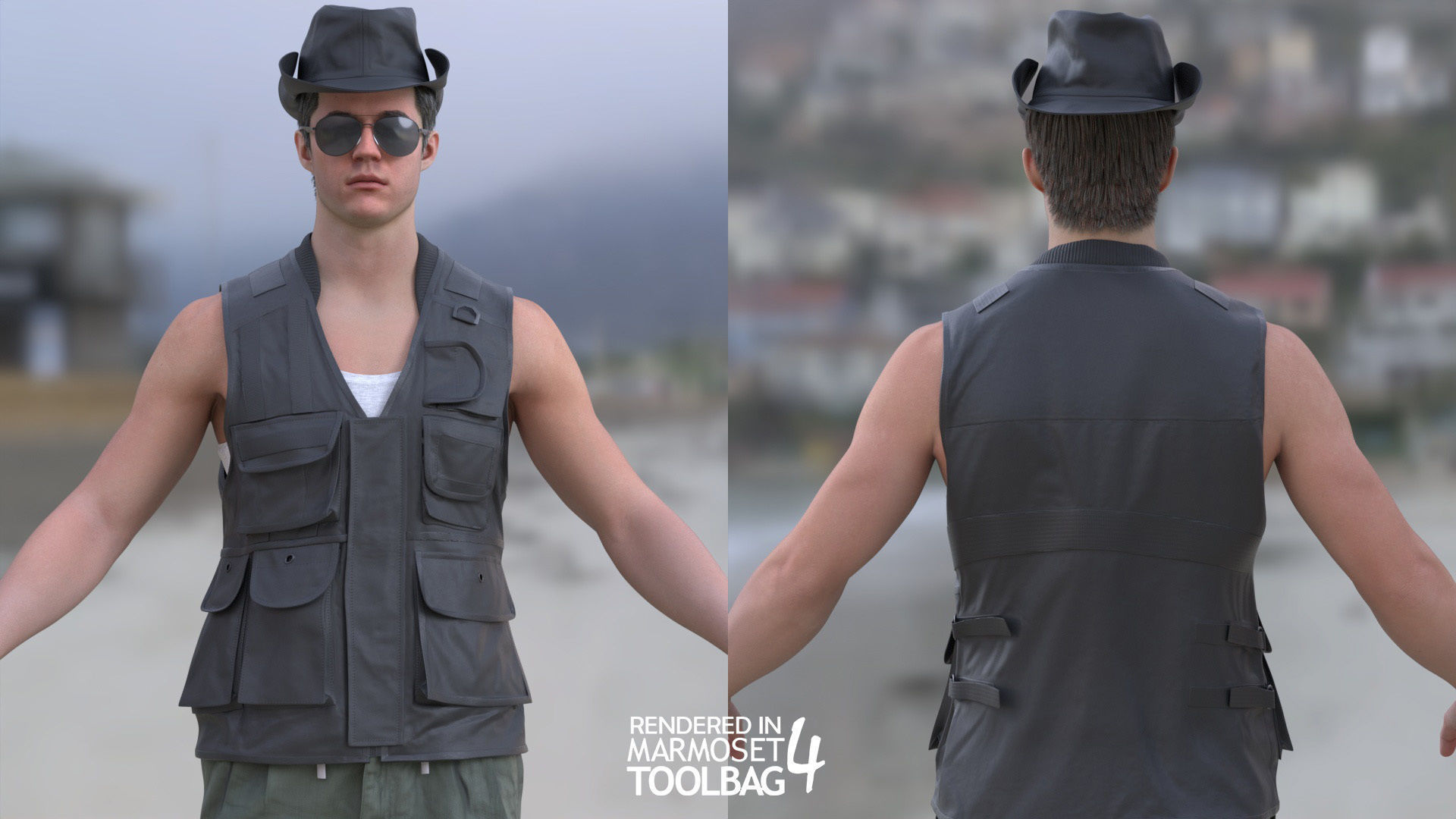 Man - Summer Outfit 13 - Modular - Rigged Low-poly 3D model_9