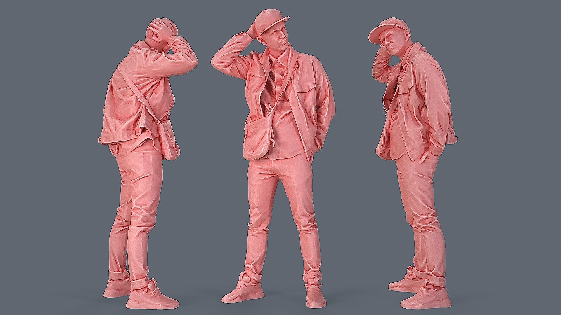 Urban contemplation Man in a beige outfit 3D model_2