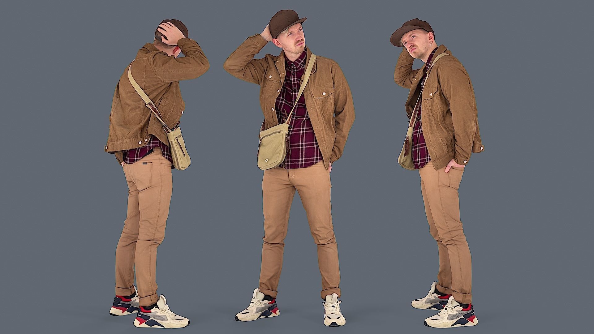 Urban contemplation Man in a beige outfit 3D model_1